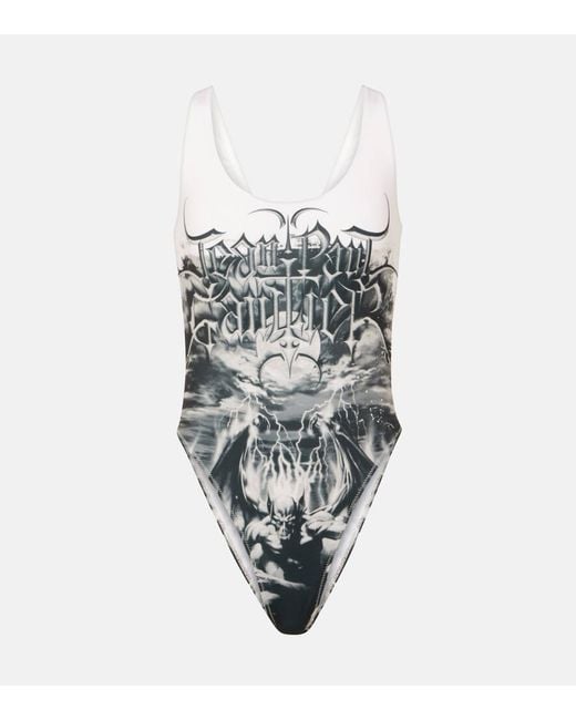 Jean Paul Gaultier White Diablo Printed Swimsuit