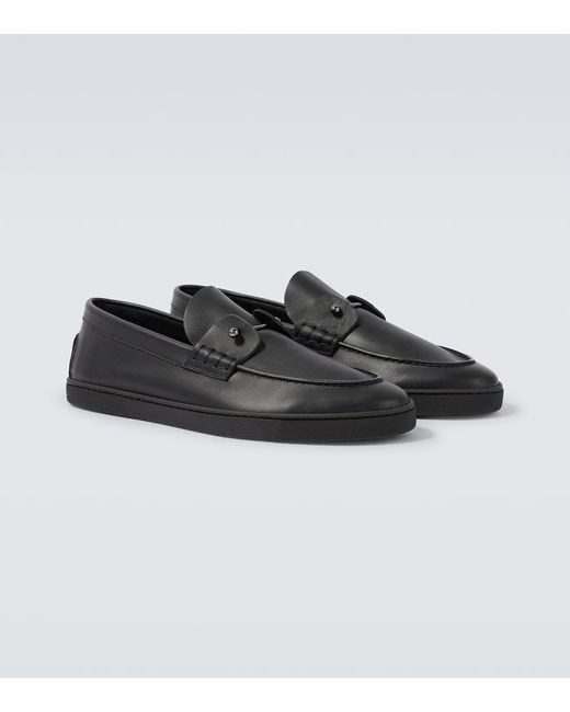 Christian Louboutin Black Chambeliboat Leather Boat Shoes for men