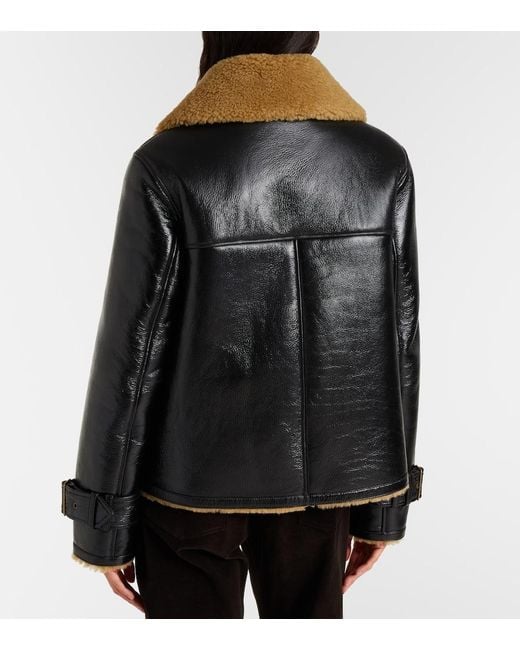 Veronica Beard Black Danika Shearling-Lined Leather Jacket