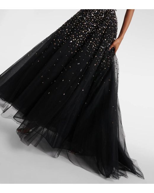 Monique Lhuillier Black Embellished Tulle Gown