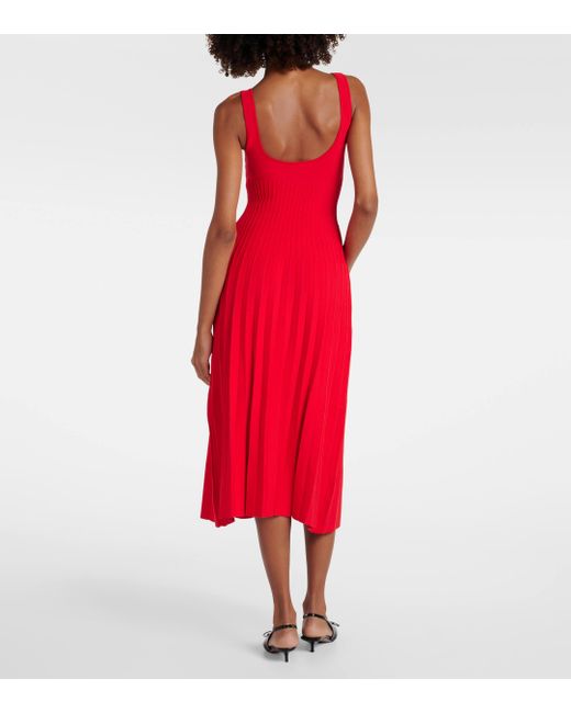 Staud Red Ellison Pleated Midi Dress