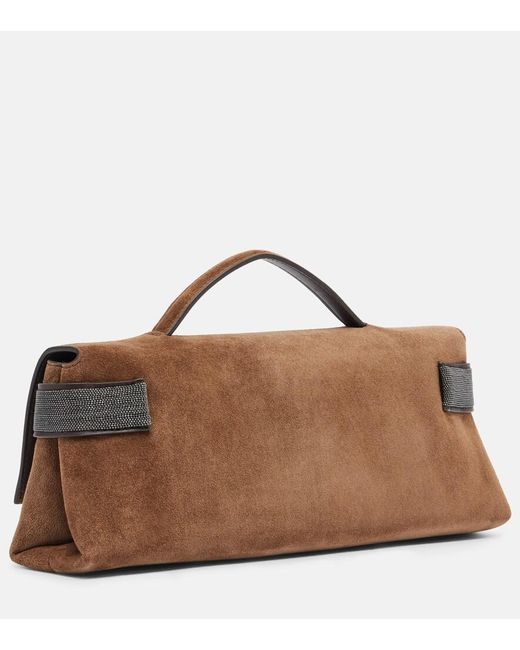 Brunello Cucinelli Brown Essence Small Suede Top-Handle Bag