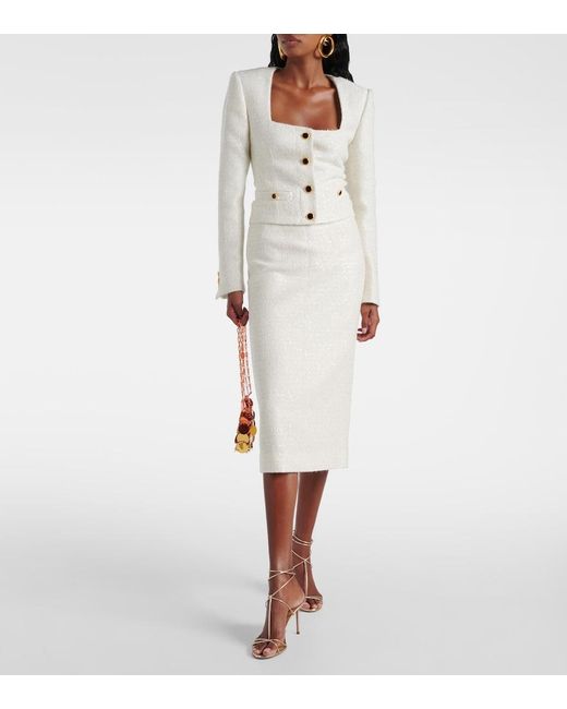 Alessandra Rich White Sequined Tweed Jacket
