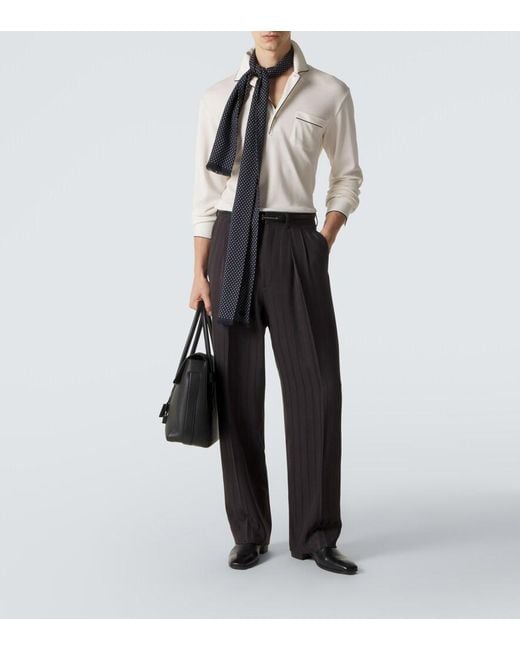Tom Ford White Silk And Cotton Pique Polo Shirt for men