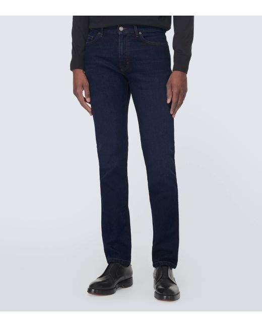Zegna Blue Roccia Low-rise Slim Jeans for men