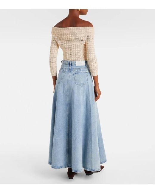 7 For All Mankind Blue Drama High-Rise Cotton Denim Maxi Skirt