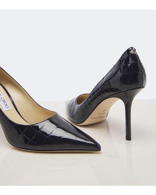 Jimmy Choo Blue Love Croc-Effect Patent Leather Pumps
