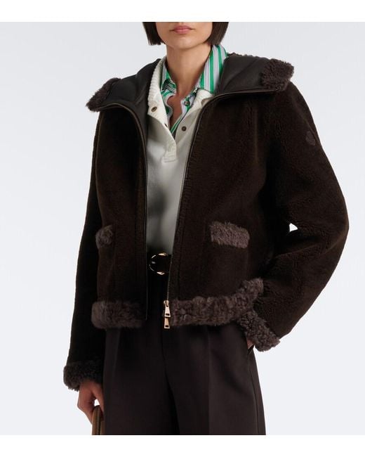 Moncler Black Leuctre Shearling-Trimmed Down Jacket
