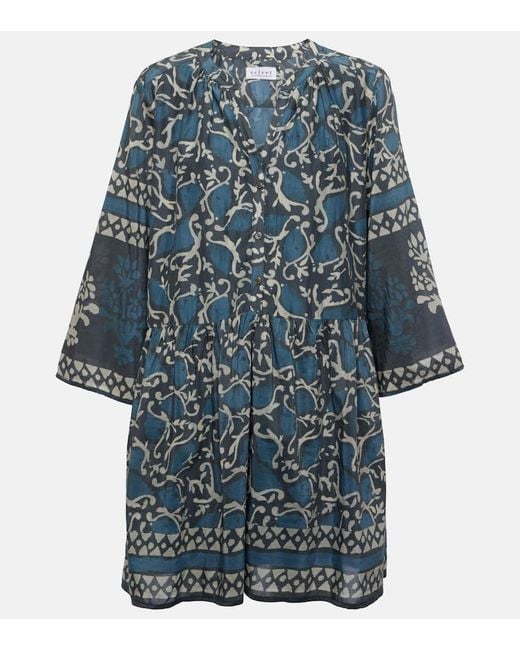 Velvet Blue Talia Printed Cotton And Silk Minidress