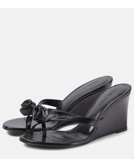 Magda Butrym Black Floral-applique Leather Wedge Mules