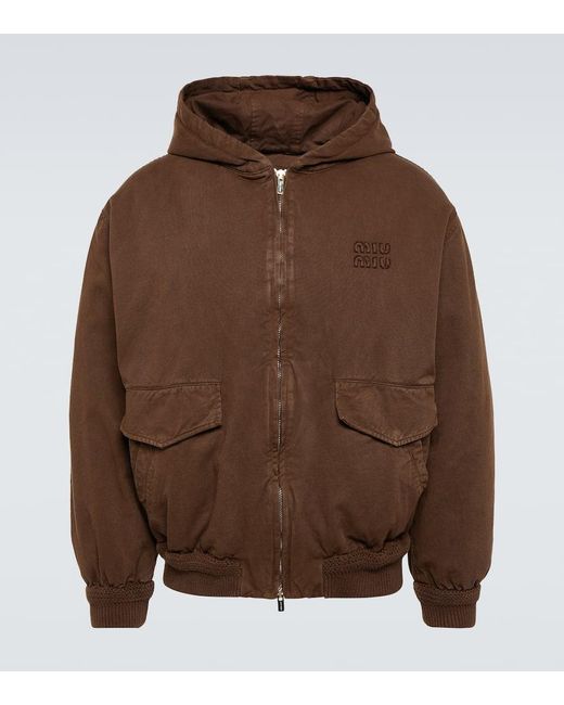 Miu Miu Brown Logo Denim Bomber Jacket for men