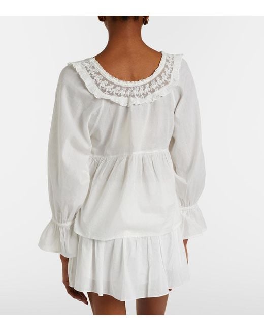 Posse White Danielle Lace-Trimmed Cotton Blouse