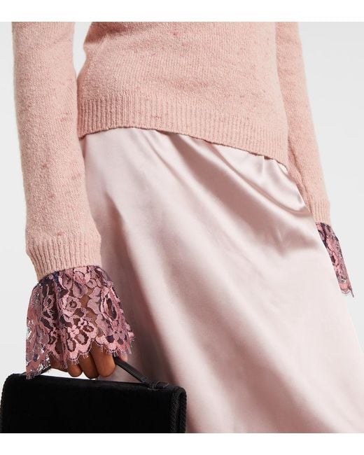 Valentino Pink Lace-Trimmed Wool-Blend Sweater