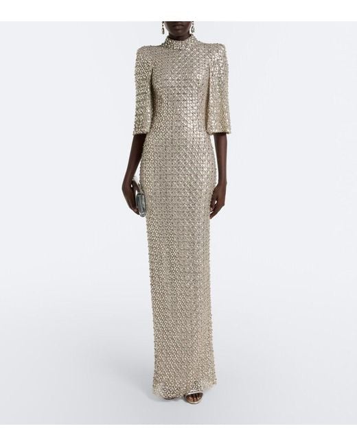 Jenny Packham White Sedona Embellished Mesh Gown
