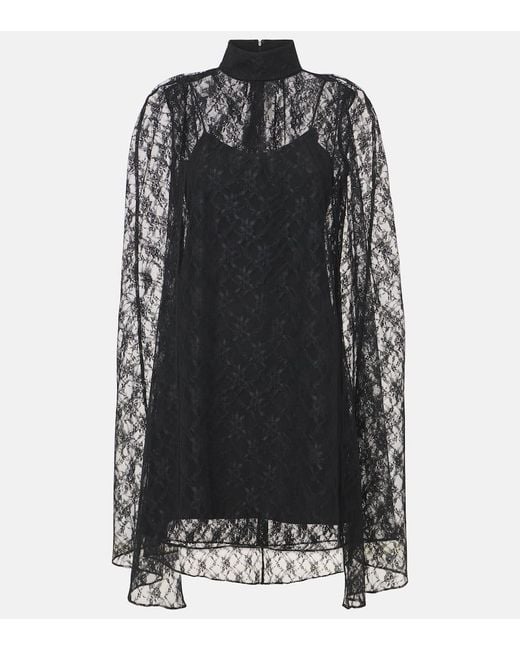 Rodarte Black Caped Floral Lace Minidress