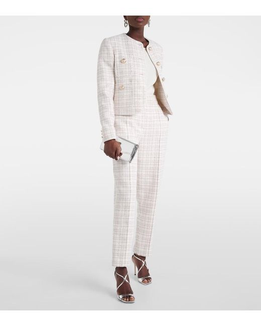 Elie Saab White Verzierte Hose aus Tweed