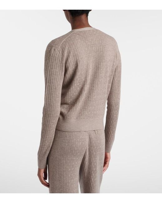 Loro Piana Brown Ribbed-Knit Cashmere And Silk Cardigan