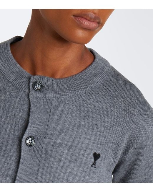 AMI Gray Ami De Cour Wool Cardigan