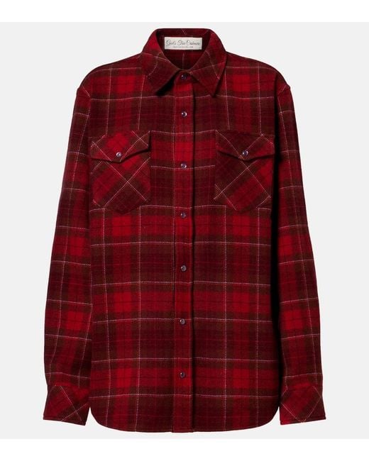 God's True Cashmere Red Love Tartan Cashmere Shirt With Amethyst