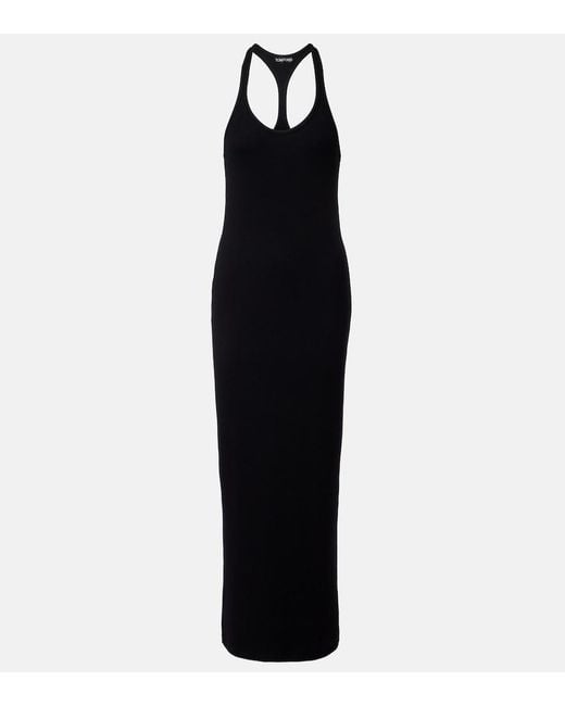 Tom Ford Black Ribbed-Knit Halterneck Jersey Maxi Dress