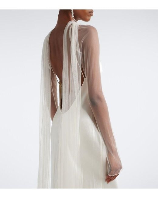 Danielle Frankel White Bridal Mari Caped Wool And Silk Gown