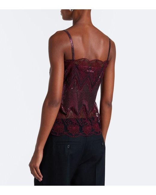 Rabanne Purple Lace-Trimmed Chainmail Top