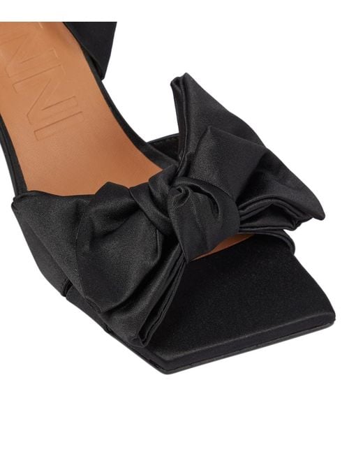 Ganni Black Bow-trimmed Lace-up Sandals