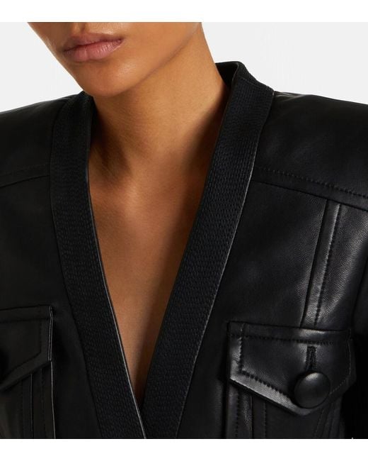 Balmain Black Belted Leather Jacket