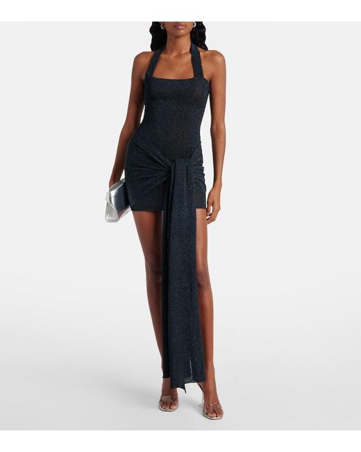 AYA MUSE Blue Gathered Lame Minidress