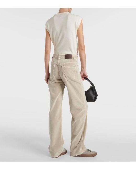 Brunello Cucinelli Natural Mid-Rise Cotton Velvet Straight Pants