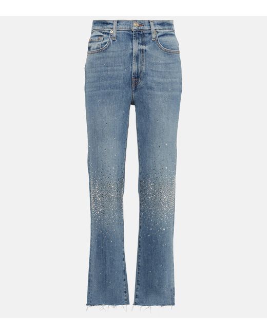 7 For All Mankind Blue Logan Embellished Straight Jeans