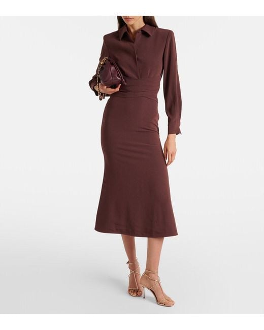 Roland Mouret Purple Gathered Crepe Satin Midi Dress