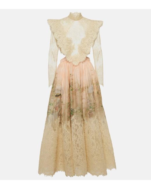 Zimmermann Natural Lyrical Linen And Silk Gown