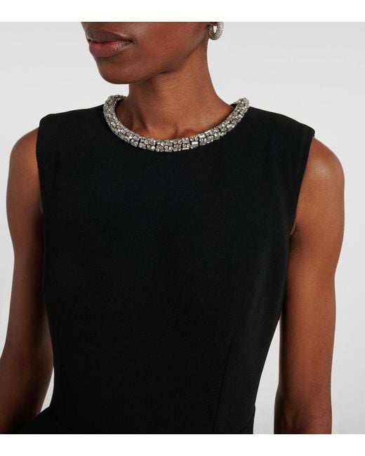 Roland Mouret Black Embellished Peplum Satin Crepe Midi Dress