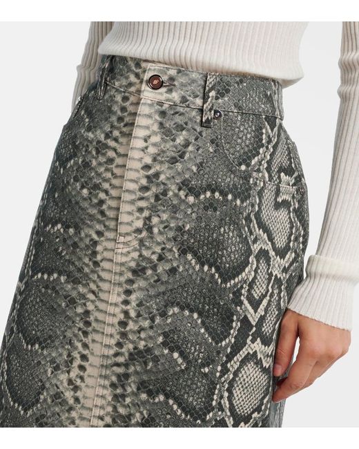 Gabriela Hearst Gray Adelaide Snake-Print Cotton Midi Skirt