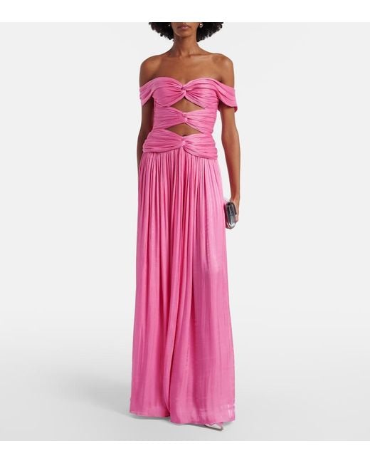 Costarellos Pink Cutout Lurex Georgette Gown
