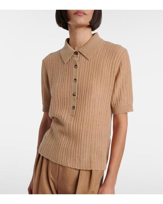 Jardin Des Orangers Natural Ribbed-Knit Cashmere Polo Shirt