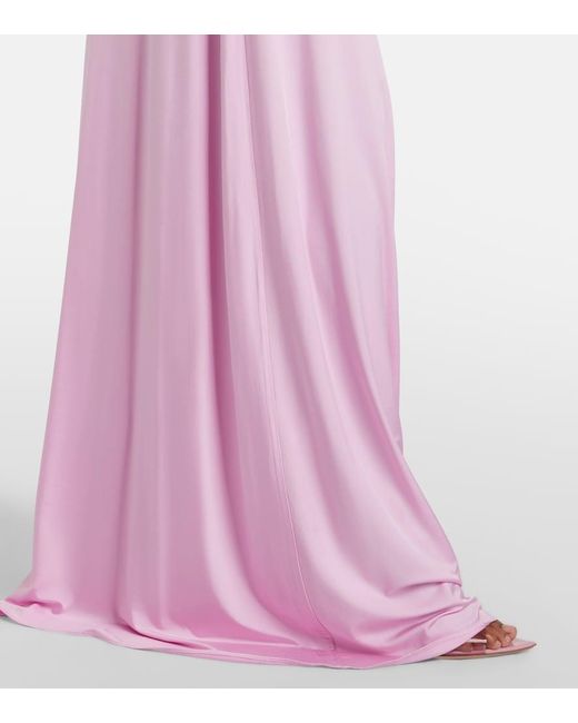 Self-Portrait Pink Caped Ruched Jersey Maxi Dress