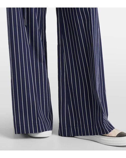 Brunello Cucinelli Blue Weite Hose Aus Baumwolle Und Seide