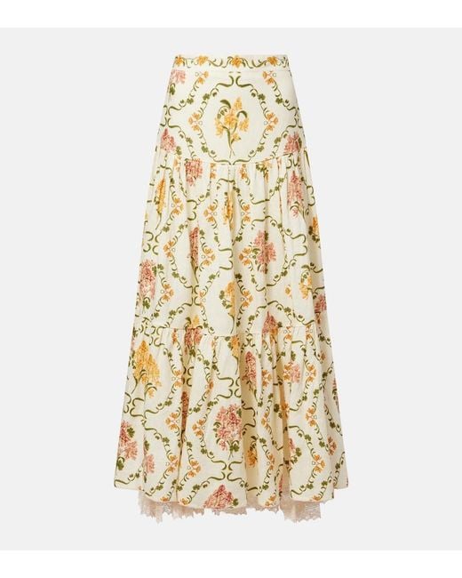 Agua Bendita Metallic Anis Cordillera Floral Cotton Maxi Skirt
