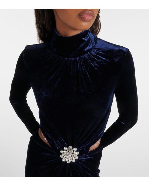 Rabanne Blue Crystal-Embellished Velvet Maxi Dress