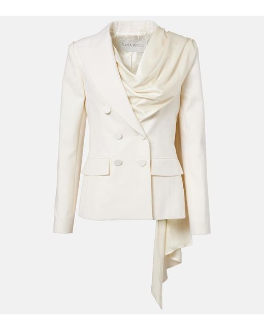 Nina Ricci Natural Scarf-Detail Virgin Wool Gabardine Blazer
