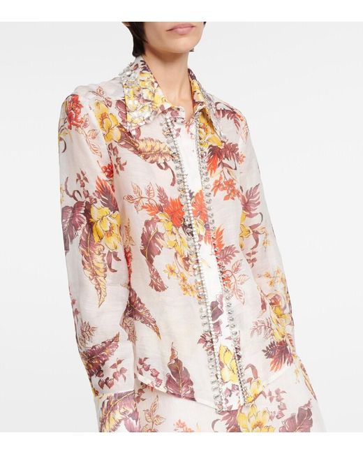 Zimmermann White Printed Linen Blend Matchmaker Tropical Shirt