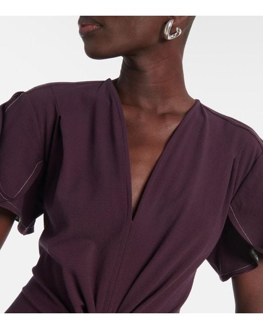 Victoria Beckham Purple Wool-Blend Gathered-Waist Midi Dress
