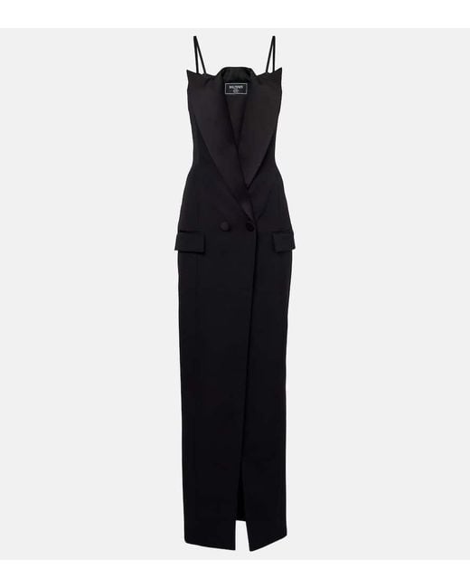 Balmain Black Wool Grain De Poudre Gown