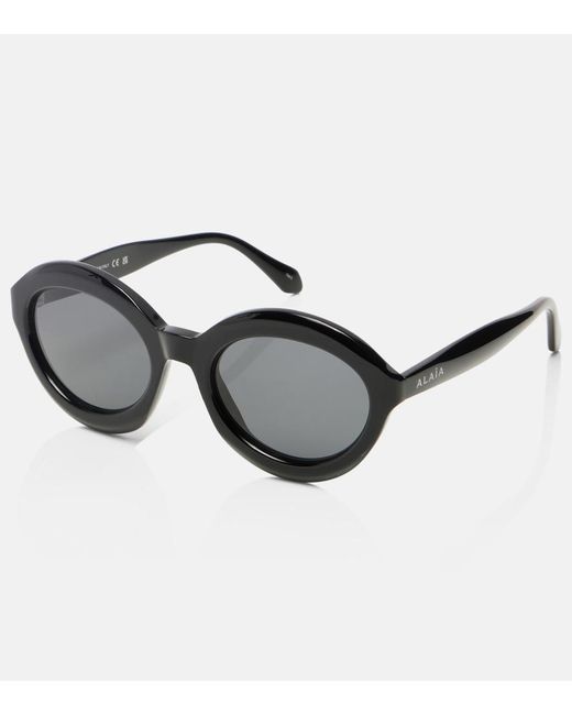 Alaïa Brown Lettering Logo Round Sunglasses