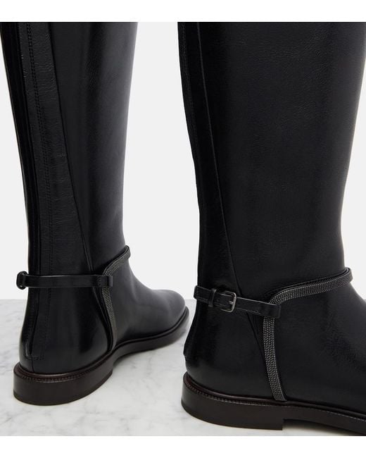 Brunello Cucinelli Black Monili Leather Knee-High Boots