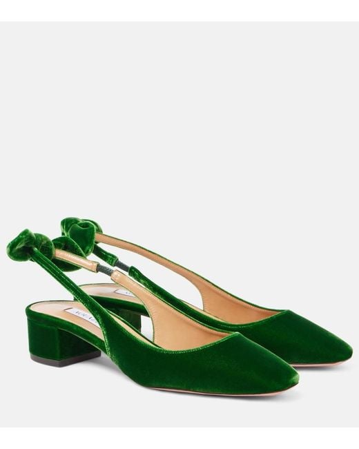 Aquazzura Green Very Bow Tie 35 Velvet Slingback Pumps