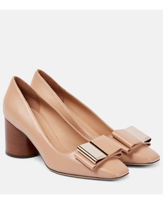 Ferragamo Brown Lena Bow-Detail Leather Pumps