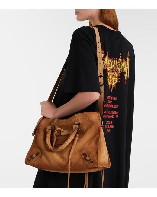 Balenciaga Brown Le City Medium Suede Top-Handle Bag